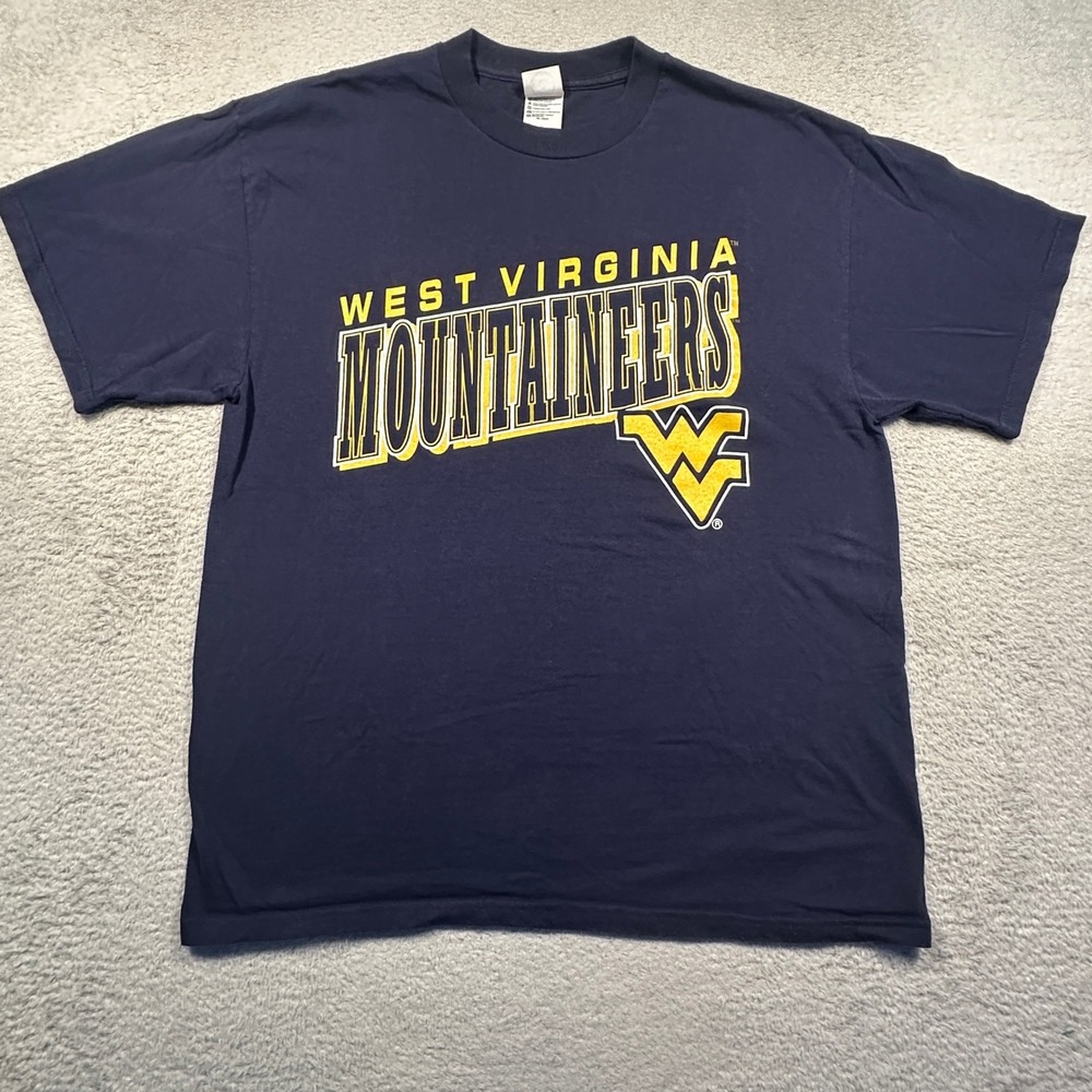 Delta West Virginia Mountaineers T-Shirt Mens Large Navy Vintage Y2K WVU Graphic